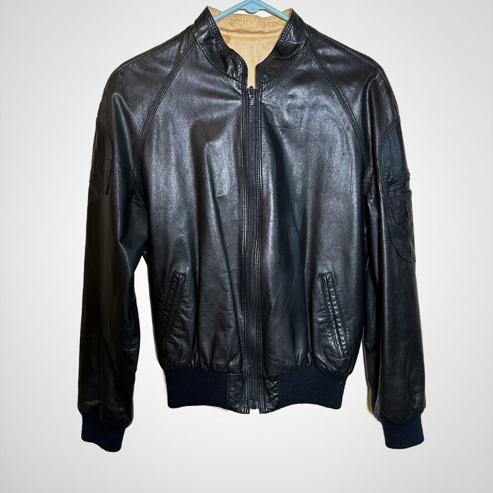 Vintage Saks Fifth Avenue Black Leather Bomber Jacket